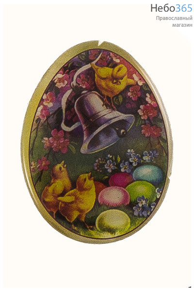  Магнит пасхальный "Яйцо" из ПВХ, с пасхальными сюжетами, BS10102 / 17796 Вид №24  Цыплята, крашеные яйца. колокольчик, фото 1 