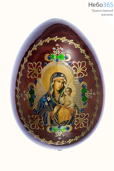  Яйцо пасхальное деревянное на подставке, с иконой со стразами, среднее, высота без подставки 10 см с иконой Божией Матери Неувядаемый Цвет, фото 1 
