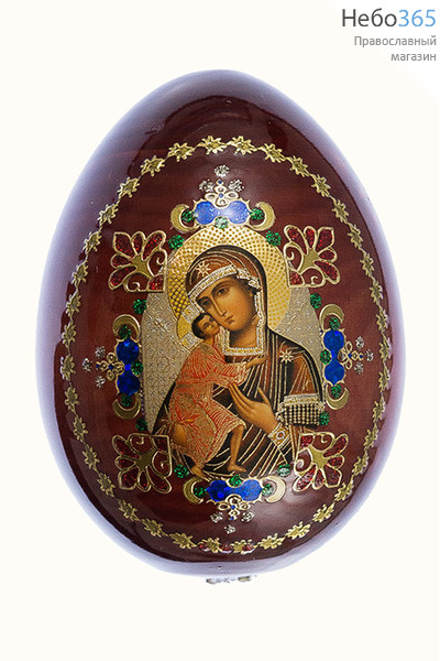  Яйцо пасхальное деревянное на подставке, с иконой со стразами, среднее, высота без подставки 10 см с иконой Божией Матери Феодоровская, фото 1 