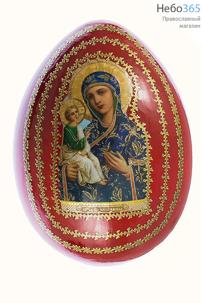  Яйцо пасхальное деревянное на подставке, с иконами, большое, цветное, высотой 12 см (без учета подставки) с иконой Божией Матери Иерусалимская, фото 1 