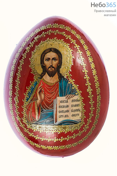  Яйцо пасхальное деревянное на подставке, с иконой, большое, цветное, высотой 12 см с иконой Господь Вседержитель, фото 1 
