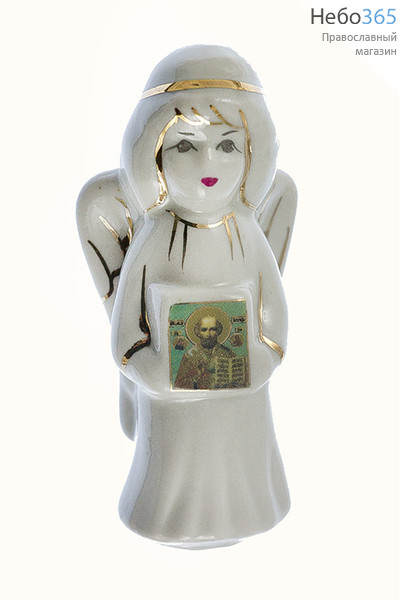  Ангел, фигура фарфоровая с иконой, высотой.Кисловодский фарфор с иконой святителя Николая Чудотворца, фото 1 