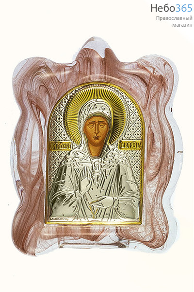  Матрона Московская, блаженная. Икона в ризе, мурано, 7х9х1,5 см, шелкография, серебрение, золочение, стекло, настольная (EK1-МАG) (Ж), фото 1 