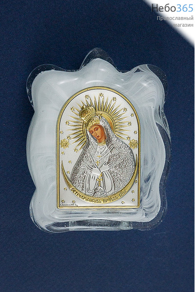  Остробрамская икона Божией Матери. Икона в ризе, мурано, 7х9х1,5 см, шелкография, серебрение, золочение, стекло, настольная (EK1-МАG) (Ж), фото 1 