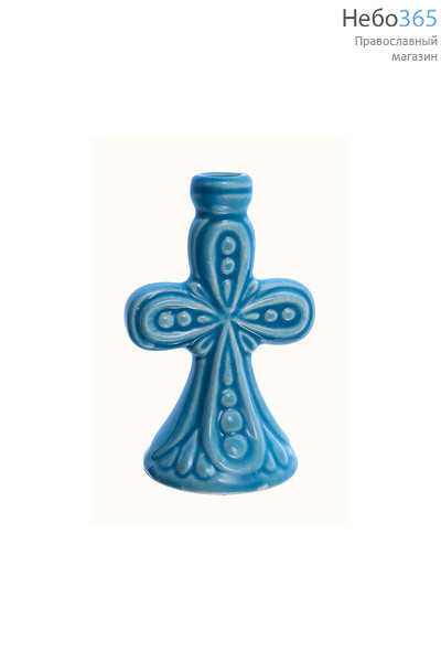  Подсвечник керамический "Ажурный", с цветной глазурью (в уп.- 10 шт.)РРР голубой, фото 1 