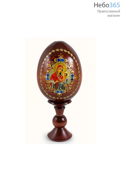 Яйцо пасхальное деревянное на подставке, с иконой со стразами, среднее, высота без подставки 10 см с иконой Божией Матери Иверская, фото 1 