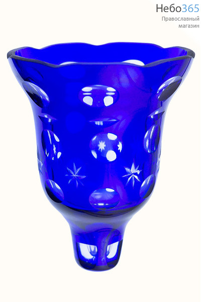  Стакан для лампад синий с конусом, объём 110 мл. Цветное накладное стекло. Рисунок: звезды, горошек. № 11-10В, фото 1 