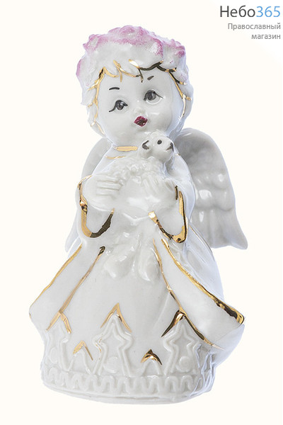  Ангел фарфоровый в венке, с ягнёнком в руках, высота 9,5 см. Кисловодский фарфор, фото 1 