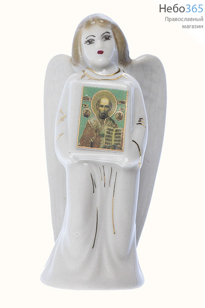  Ангел фарфоровый с иконой, с тёмными волосами, высота 9,5 см, в ассортименте. Кисловодский фарфор, фото 1 