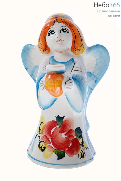  Ангел керамический с подсвечником, белый, ЦВЕТНАЯ роспись, высота 12 см, фото 1 