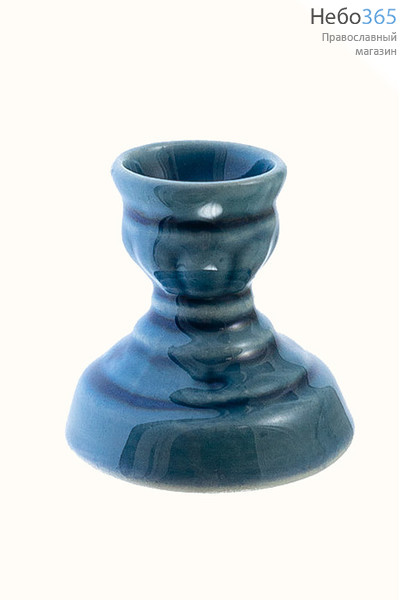  Подсвечник керамический "Ромашка" с цветной глазурью, в ассортименте (в уп. - 5 шт.) цвет: серо - синий, фото 2 