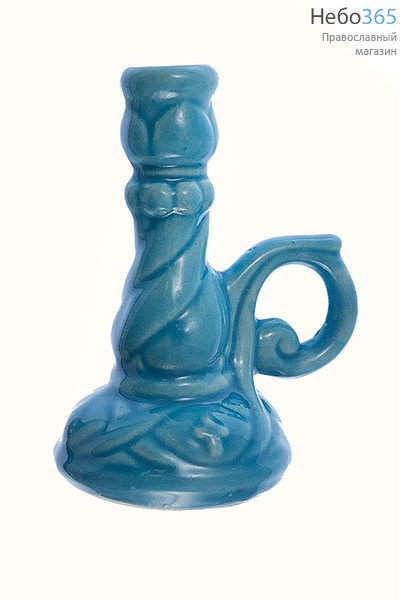  Подсвечник керамический "Вьюн витой", с ручкой, цвета в ассортименте, высотой 8 см (в уп.- 10 шт.)РРР голубой, фото 2 