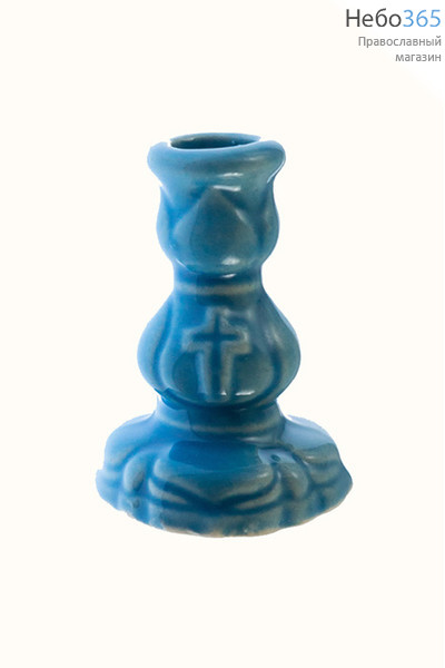  Подсвечник керамический "Пеша", с цветной глазурью, высотой 5 см (в уп. - 10 шт.)РРР голубой, фото 2 