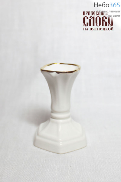  Подсвечник керамический "Лилия с огранкой", с белой глазурью, с золотой отводкой (в уп.- 10 шт.), фото 1 