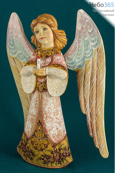  Ангел, фигура деревянная резная, с цветной росписью, высотой 32 см, фото 5 