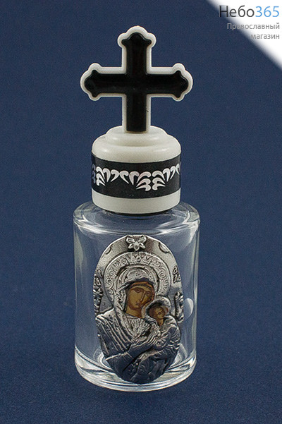  Сосуд стеклянный для святой воды или елея, с металлической иконой, объемом 16 мл, в ассортименте, 72 - 16 С иконой Божией Матери Страстная, арт.7210116, фото 1 