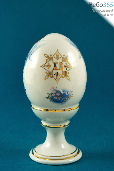  Яйцо пасхальное керамическое большое, цельное, с белой глазурью, с деколями Ангелы, Вид, с золотом, ЯБМ0Б0ЦВЗ, фото 2 