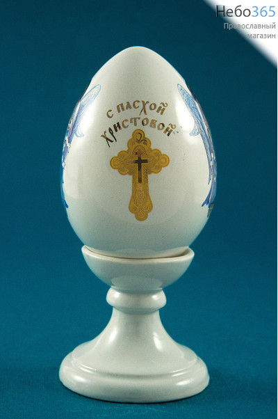 Яйцо пасхальное керамическое большое, с белой глазурью, с деколями Ангел, Цветной вид, ХВ, Я1003Б01., фото 1 