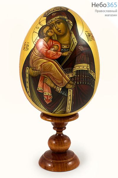  Яйцо пасхальное деревянное с писаной иконой Божией Матери Почаевская , на подставке, высотой 12 см (без учёта подставки), фото 1 