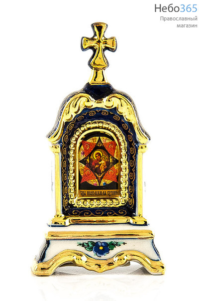  Киот фарфоровый настольный К-10 мини, 1 икона , с цветной росписью и золотом "Неопалимая Купина" икона Божией Матери, фото 1 