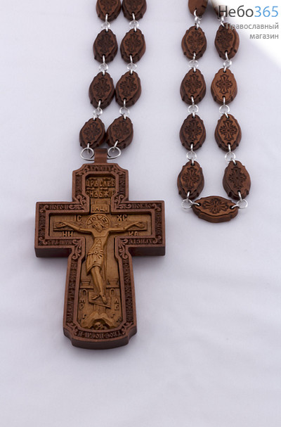  Крест наперсный иерейский деревянный восьмиконечный с молитвой. Машинная резьба с ручной доводкой, 17116 высота 12 см., фото 1 