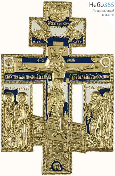  Крест металлический киотный, Поморский, с предстоящими, медное литьё, с художественной эмалью, 503-1, 5531, фото 1 