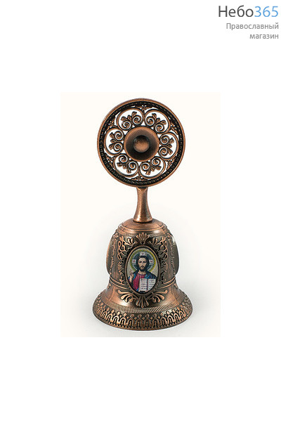  Колокольчик металлический с металлизированными цветными иконами, с круглой ажурной ручкой, высотой 6,3 см цвет: медь, фото 1 