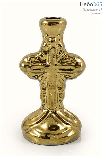  Подсвечник керамический Крест, малый, золотой, фото 1 