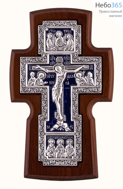 Крест деревянный 17117-1, настенный, с вклейкой из гальваники, с эмалью, с посеребрением, ясень, фото 1 