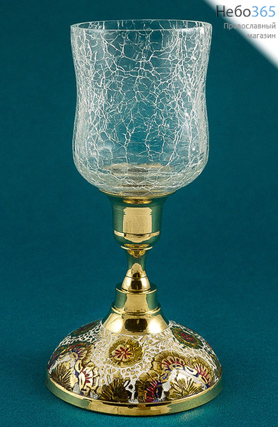  Лампада настольная латунная на круглом основании, с эмалью, со стаканом сеточка, 16 х 9 см, И 275/4, фото 1 
