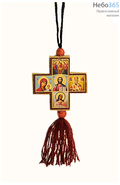  Крест деревянный (Нк) 4х4, пять икон, подвесной. (уп.10 шт.), фото 1 