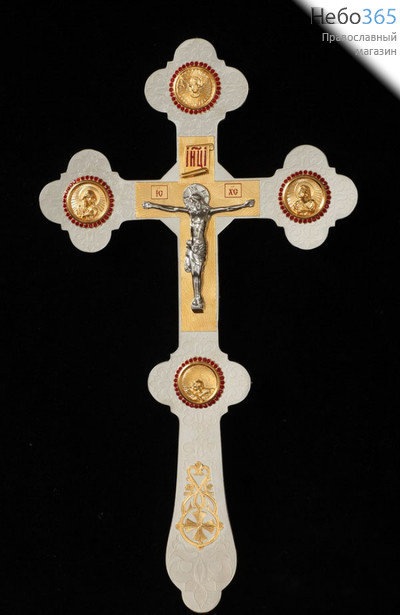  Крест напрестольный №1-7 сложный №2 с литыми накладками никель золочение, фото 1 