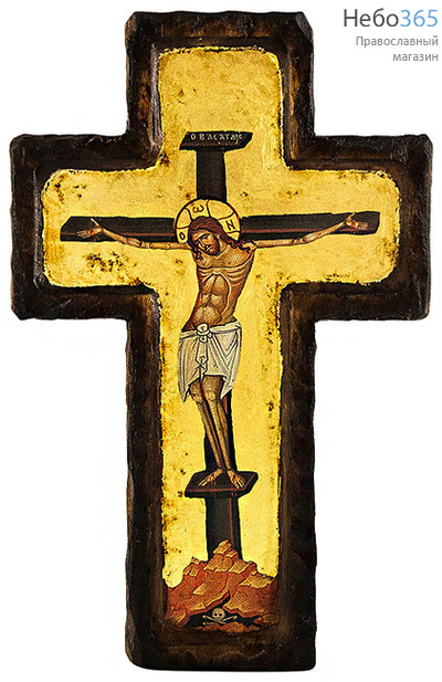  Крест с Распятием 15х23,5х2 см.  Деревянная основа, ручная позолота, с ковчегом, фигурные края, фото 1 