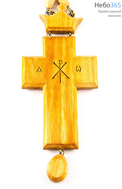  Крест наперсный протоиерейский деревянный четырехконечный, из ольхи, со сложной объёмной ручной резьбой, на деревянной цепочке, высотой 10,5 см, фото 3 