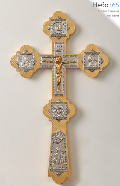  Крест напрестольный №6-19 сложный малый с литыми накладками золочение никель, фото 1 