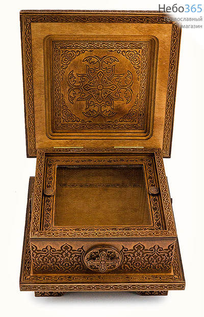  Мощевик - ковчег деревянный, из фанеры квадратный, резной, 23 х 23 х 16 см, КСК, 4459, фото 1 