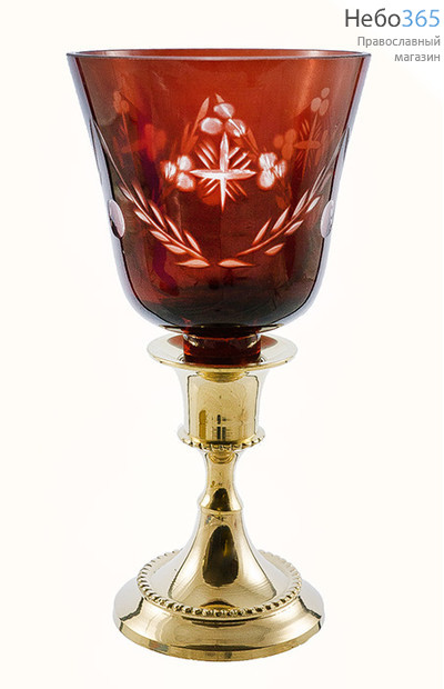  Лампада настольная латунная с красным стаканом, И 60/90, фото 1 