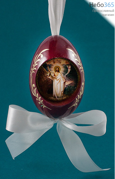  Яйцо пасхальное деревянное подвесное, на ленте, с иконой , литография, выс 9,5 см, в упак. с окошком, ЦБ-822, фото 1 