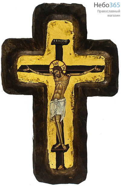  Крест с Распятием 12х16,5 см. Деревянная основа, ручная позолота, с ковчегом, фигурные края (Нпл) (B 50SX), фото 1 