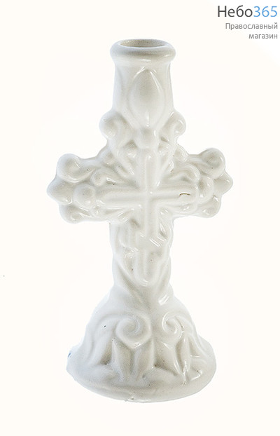  Подсвечник керамический Крест, с белой глазурью, высотой 8,5 см, фото 1 