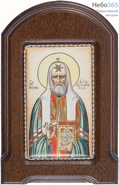  Тихон Патриарх Московский, святитель. Икона писаная 6х11 см (с основой 11х18 см), эмаль, скань (Гу), фото 1 