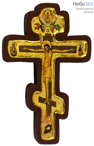  Крест с Распятием 19х28х2 см. Деревянная основа, ручная позолота, с ковчегом, восьмиконечная форма креста (Нпл) (B 58), фото 1 