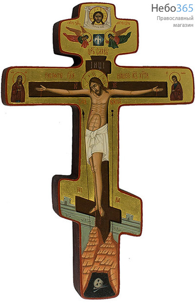  Крест с писаным распятием (Ск) 21х32, золотой фон, фото 1 