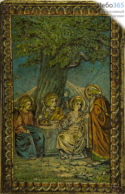  Святая Троица. Икона на металле 8х12, печать по металлу, 19 век., фото 1 