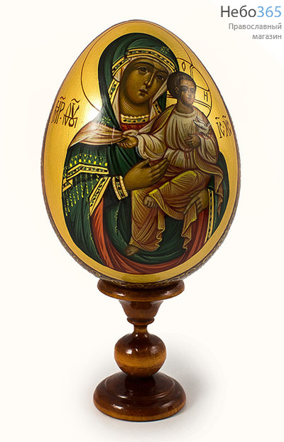  Яйцо пасхальное деревянное с писаной иконой Божией Матери Коневская , на подставке, высотой 12 см (без учёта подставки), фото 1 