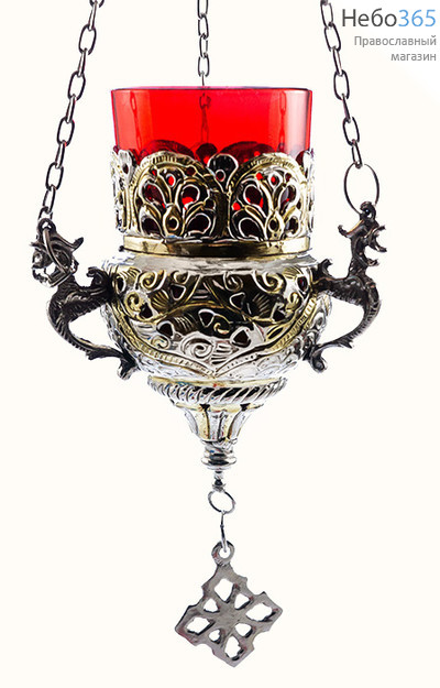  Лампада подвесная латунная с чеканкой двухцветная, со стаканом;, фото 1 