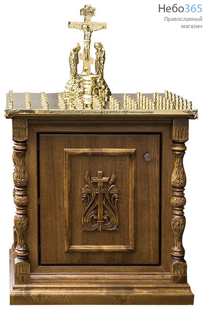  Стол панихидный деревянный для крышки на 60 свечей, резной, со столешницей - "рамой", с дверкой, с полкой. Крышка в комплект НЕ ВХОДИТ, фото 1 
