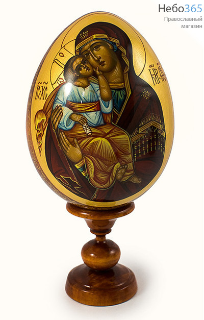 Яйцо пасхальное деревянное с писаной иконой Божией Матери Сладкое лобзание , на подставке, высотой 12 см (без учёта подставки), фото 1 