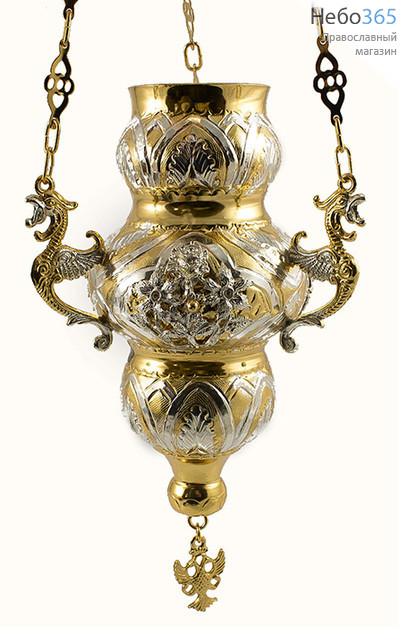  Лампада подвесная латунная Цветок, двухцветная, пз, чеканка, ручная работа (42-254, фото 1 