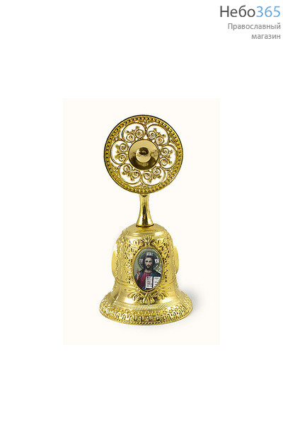  Колокольчик металлический с металлизированными цветными иконами, с круглой ажурной ручкой, высотой 6,3 см цвет: золото, фото 1 